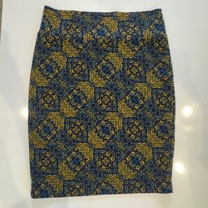 LuLaRoe Navy and Gold Patterned Pencil Skirt 2XL